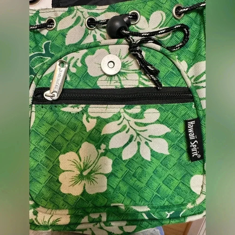 Hawaii Spirit Mini Backpack Green White Flowers Adjustable straps